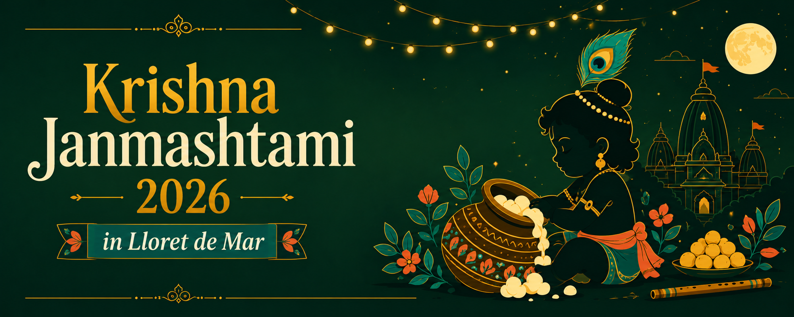 Shree Krishna Janmashtami 2026 flyer - Bharat Sanatan Mandir, Hotel Olympic, Lloret de Mar, 4 September